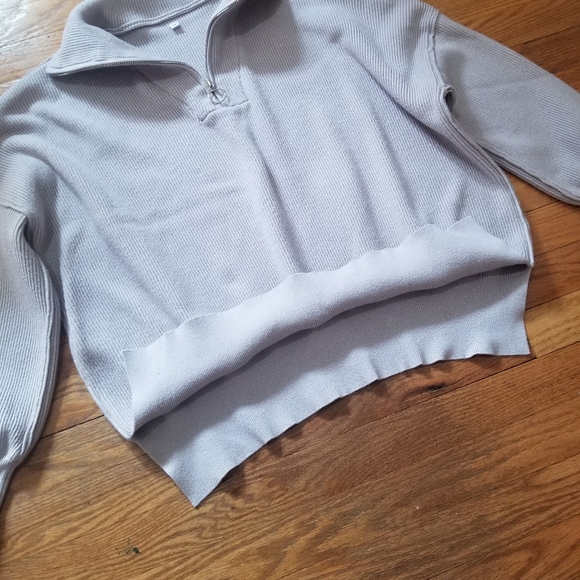 Womens Ribbed Gray Slouchy Relaxed Pullover Quarter Zip Sweater Med - Picture 4 of 11